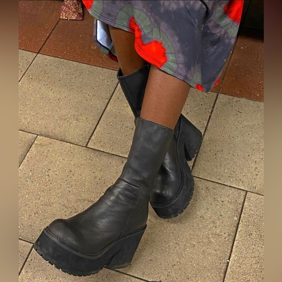 Lower East Side Chunky Platform Boots 9 Black Faux Leather Retro Ankle Boots - Picture 3 of 16